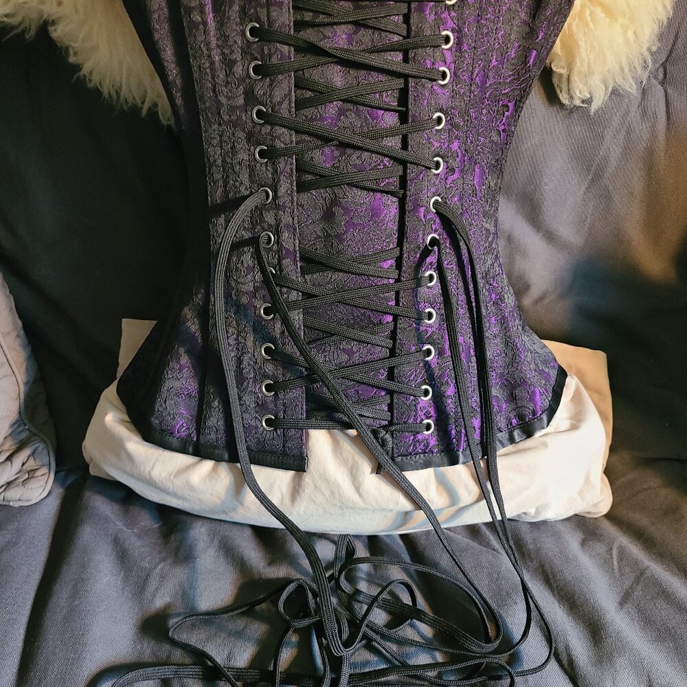 Orchard Corset Purple & Black Brochade Overbust Corset - Picture 2 of 5
